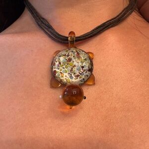Amber and Multicolor Turtle Pendant Necklace